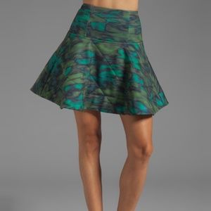 NANETTE LEPORE Green Print Flare Outerspace Skirt
